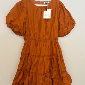 Burnt Orange Puff Sleeve Dress